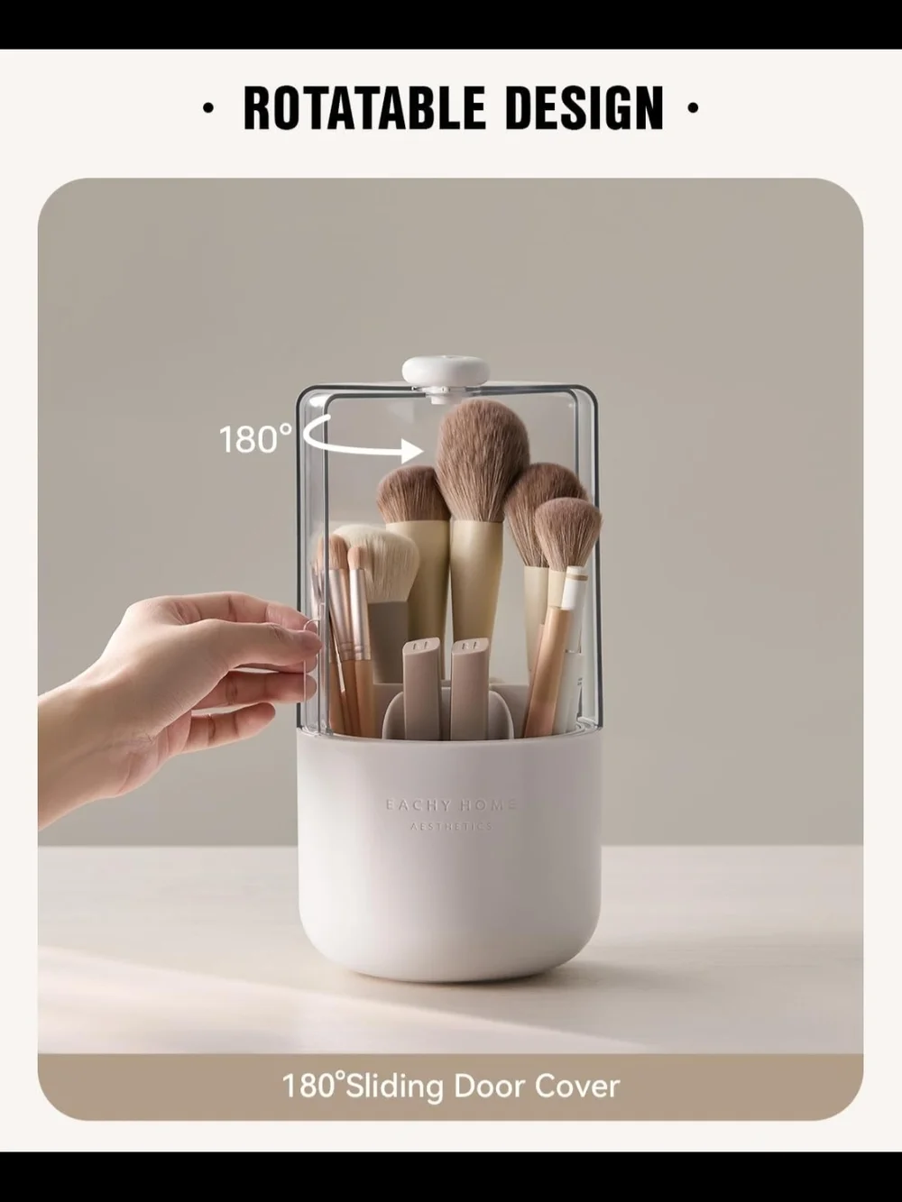 EACHY Makeup Brush Holder 360° Rotating with Dustproof Lid, Waterproof Material